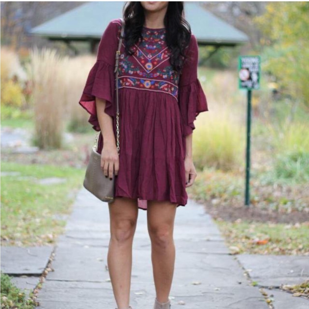 Altar'd State Burgundy Embroidered Mini Dress